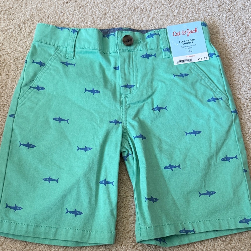 Cat & Jack Mint Green Shark-Print Flat-Front Shorts